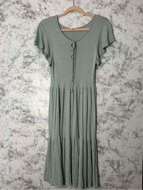 See You Monday Sage Green Tiered Midi Dress